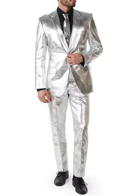 silver sparkly metallic suit